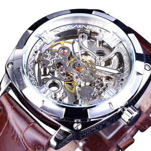 Forsining Mens Skeleton Mechanical Waterproof Luxury Watch Leather Gift Idea
